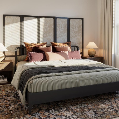 a bedroom with a large bed