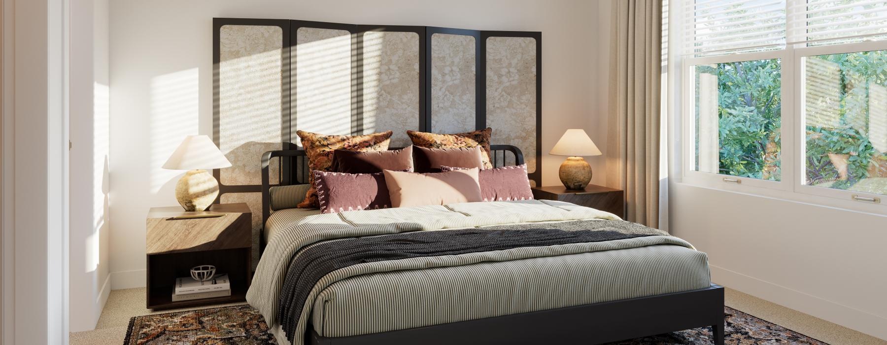 a bedroom with a large bed